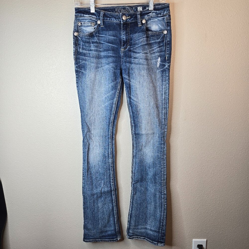 Miss Me Y2K Light Wash Embellished Embroidered Slightly Distressed Denim Jeans